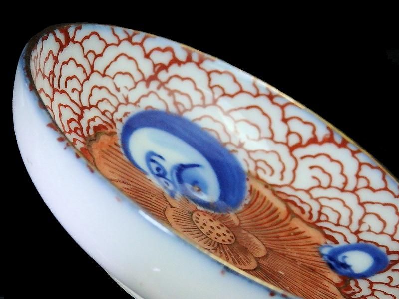 九谷 光明 色絵 花に達磨図 豆皿