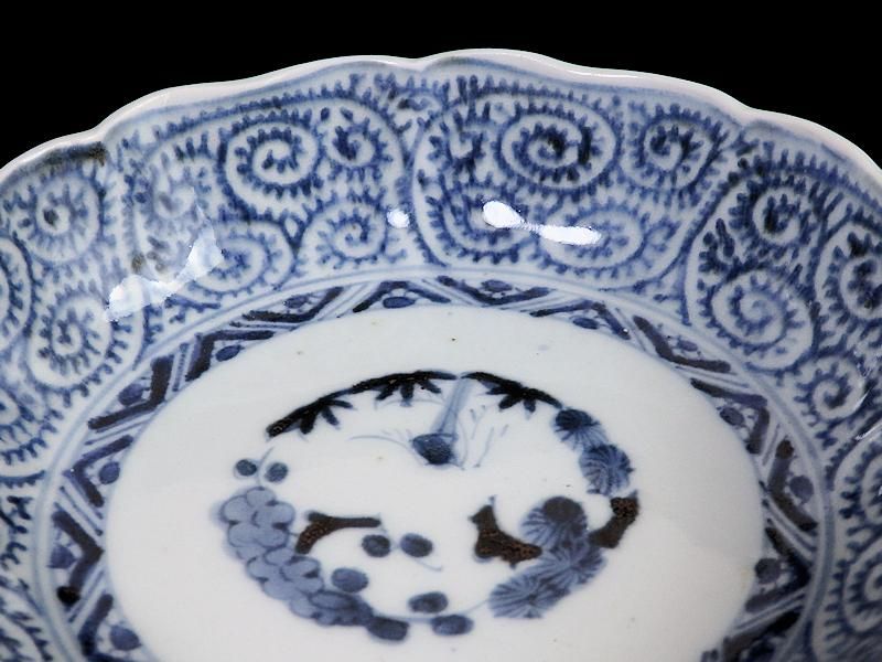 古伊万里 染付 蛸唐草に松竹梅図 膾皿 2客セット 江戸期