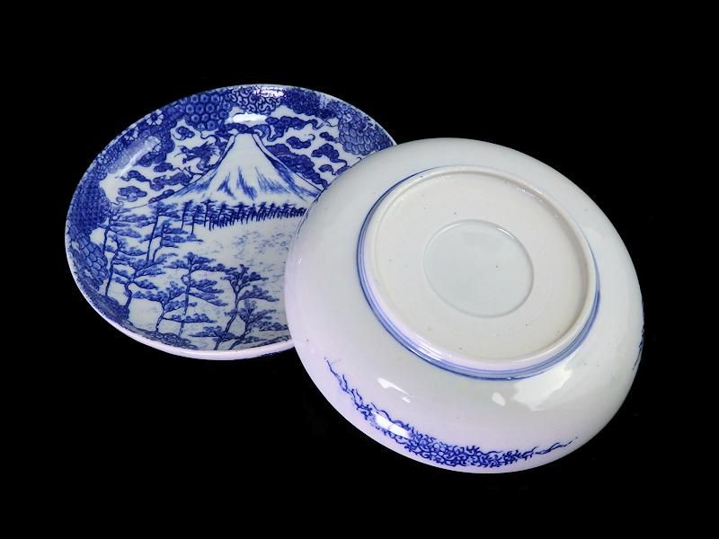 古伊万里 染付 型刷り印判 富士に龍図 5寸皿 2枚セット 古伊万里 染付 型刷り印判 富士に龍図 5寸皿 2枚セット