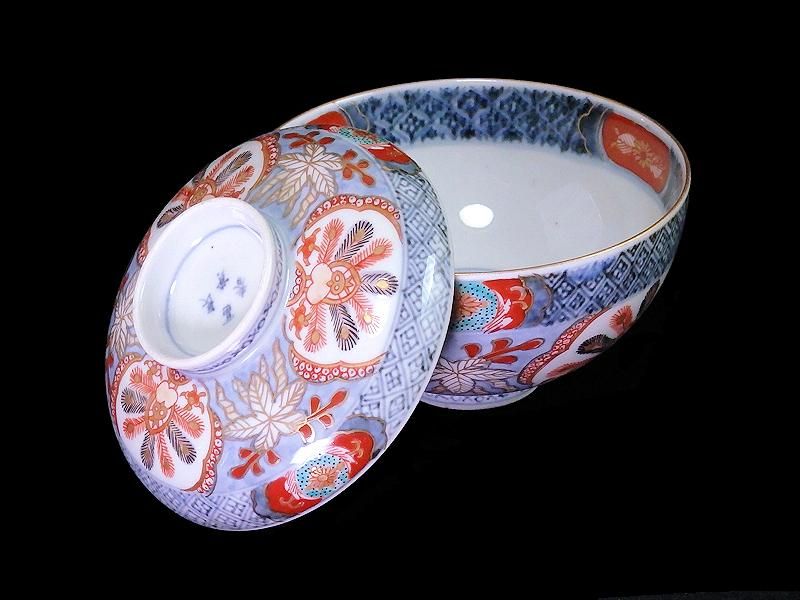 古伊万里 染錦 雲龍に雷紋の図 大振蓋茶碗 E255AS-fbjb