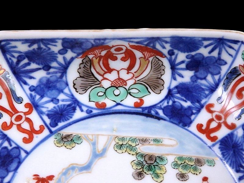 本物保証!  大聖寺伊万里 四方角皿 紅葉に唐人図 染錦 工芸品