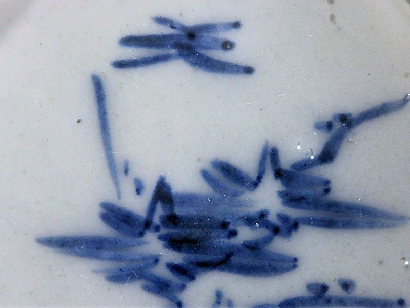 古伊万里　染付　蝶に竜田川　紅葉の図　富士型変形豆皿　E576AS-CTx 古伊万里 染付 蝶に竜田川 紅葉図 富士型変形豆皿