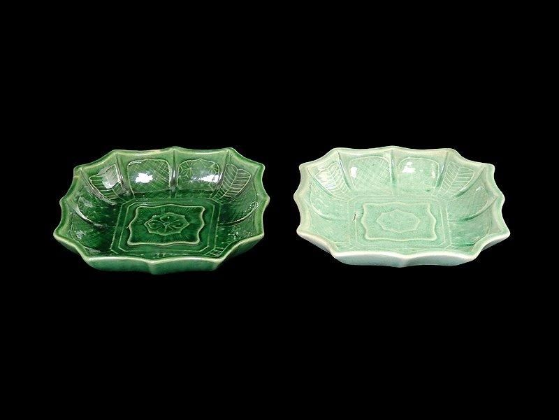 珉平焼 淡路焼 陽刻幾何学文図 手塩皿 2色 2枚セット