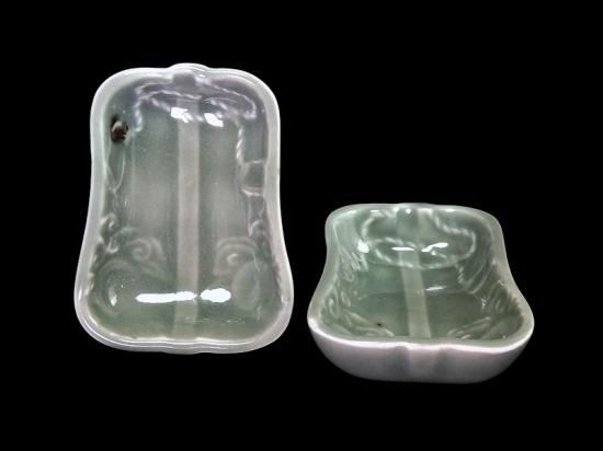 伊万里 瀬戸 青磁 軍配形変形豆皿 2枚セット