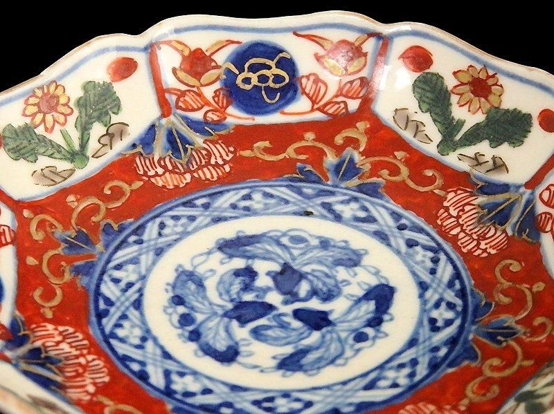 大聖寺伊万里 金襴手 割絵 花の図 3寸皿 豆皿