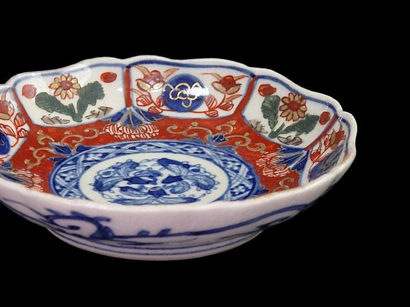 大聖寺伊万里 金襴手 割絵 花の図 3寸皿 豆皿
