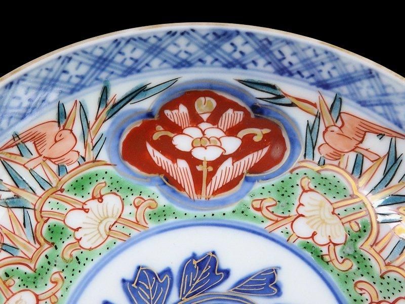 大聖寺伊万里 色絵 花鳥紋図 4寸皿 4枚セット 大聖寺伊万里 色絵 花鳥紋図 4寸皿 4枚セット