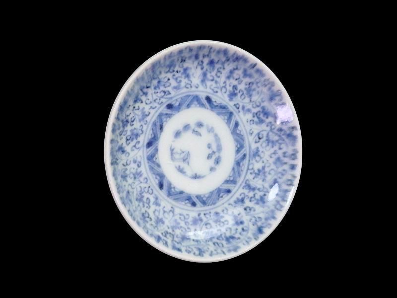 古伊万里 染付 微塵唐草 萩唐草図 豆皿