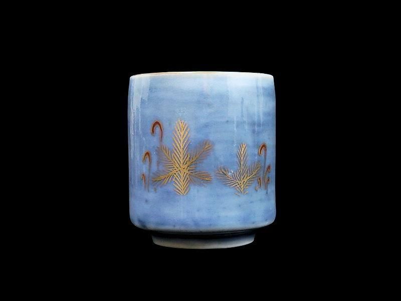 古伊万里 染錦 薄瑠璃に若松図 のぞき 猪口