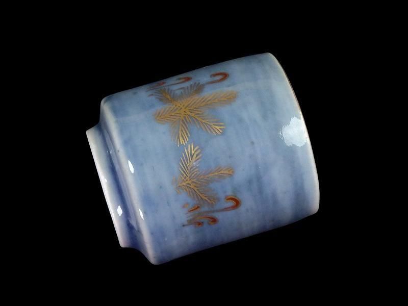 古伊万里 染錦 薄瑠璃に若松図 のぞき 猪口