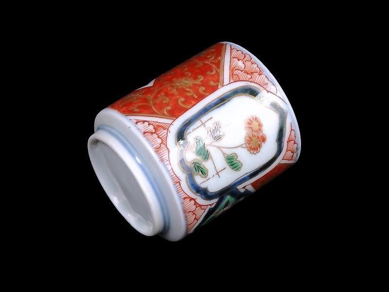 伊万里色絵窓絵花図向付3個　赤絵　通り文　古伊万里　R1373B2 伊万里色絵窓絵花図向付3個 赤絵 通り文 古伊万里 R1373B2