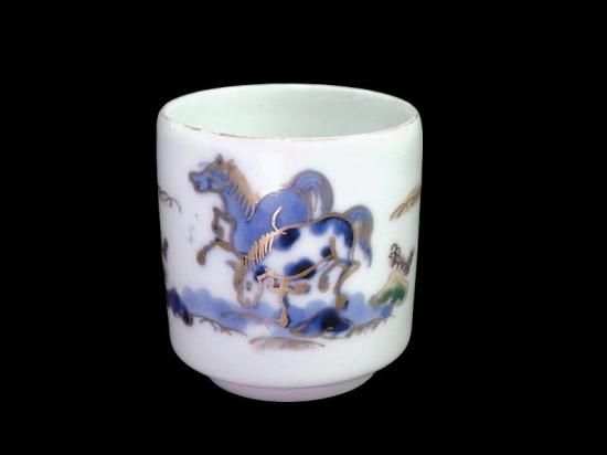 古伊万里 染錦 春駒図 のぞき 猪口