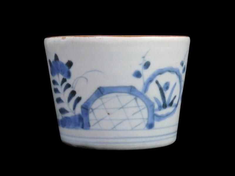 古伊万里　染付　桧垣草紋の図　蕎麦猪口　080AS-CBj 古伊万里 染付 桧垣草紋の図 蕎麦猪口 080AS-CBj 古伊万里 染