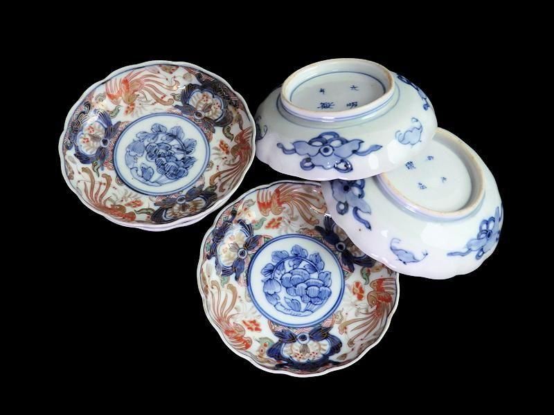 古伊万里 色絵 牡丹に鳳凰図 4寸皿 5枚セット