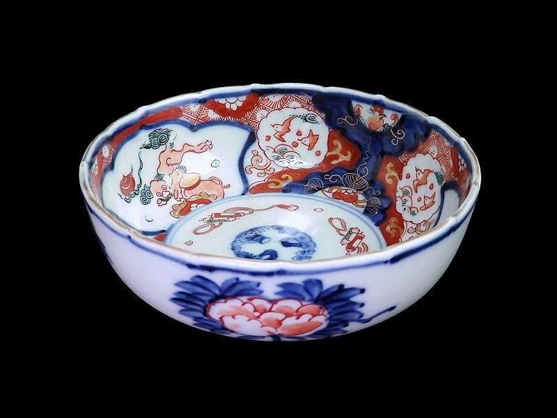 古伊万里　色絵　獅子に波千鳥の図　膾皿　春寒鉢　４客　 CZd 古伊万里 色絵 獅子に波千鳥の図 膾皿 春寒鉢 4客 CZd