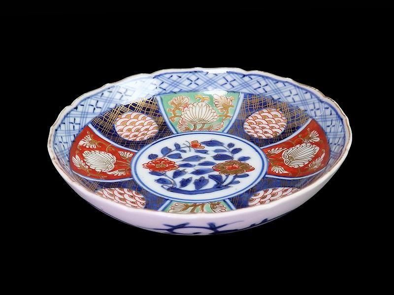 大聖寺伊万里 金襴手 青海波に牡丹図 4寸皿 5枚セット