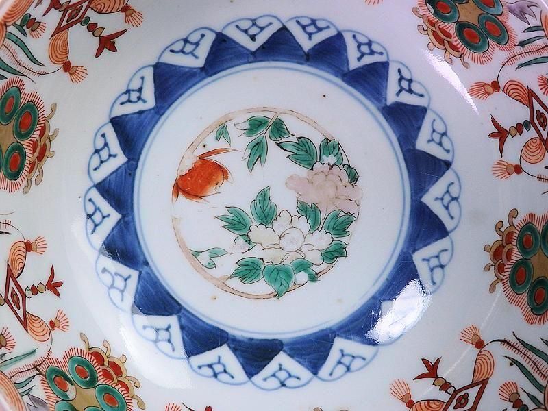 古伊万里　金襴手　牡丹に瓔珞紋の図　大鉢　B984AS-CZo 古伊万里 金襴手 牡丹に瓔珞紋図 大鉢