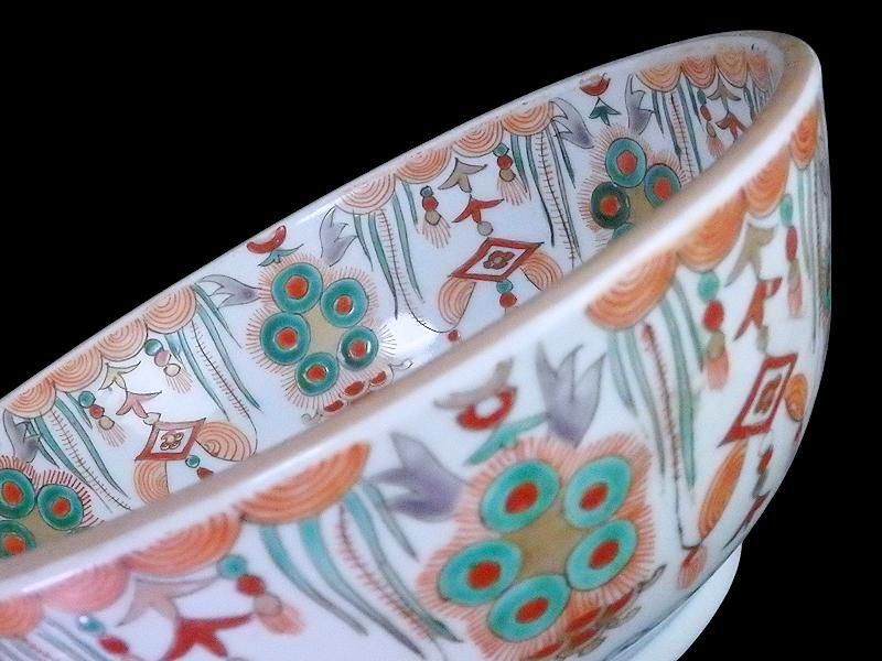 古伊万里 金襴手 牡丹に瓔珞紋図 大鉢