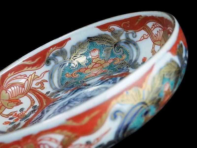 古伊万里 金襴手 窓絵鳳凰に花図 4寸皿