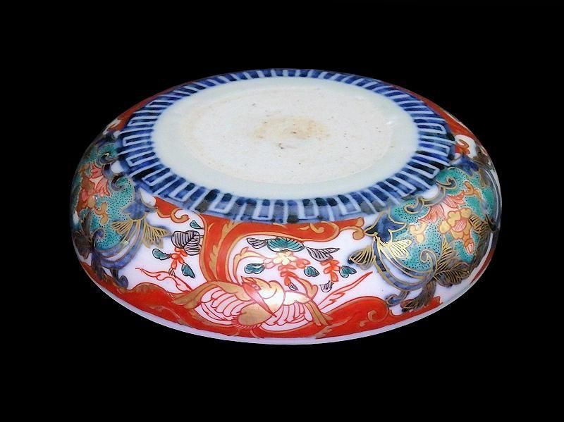 古伊万里　金襴手　陽刻　窓絵　花の図　膾皿　５客　E113AS-fbfr 古伊万里 金襴手 窓絵鳳凰に花図 4寸皿