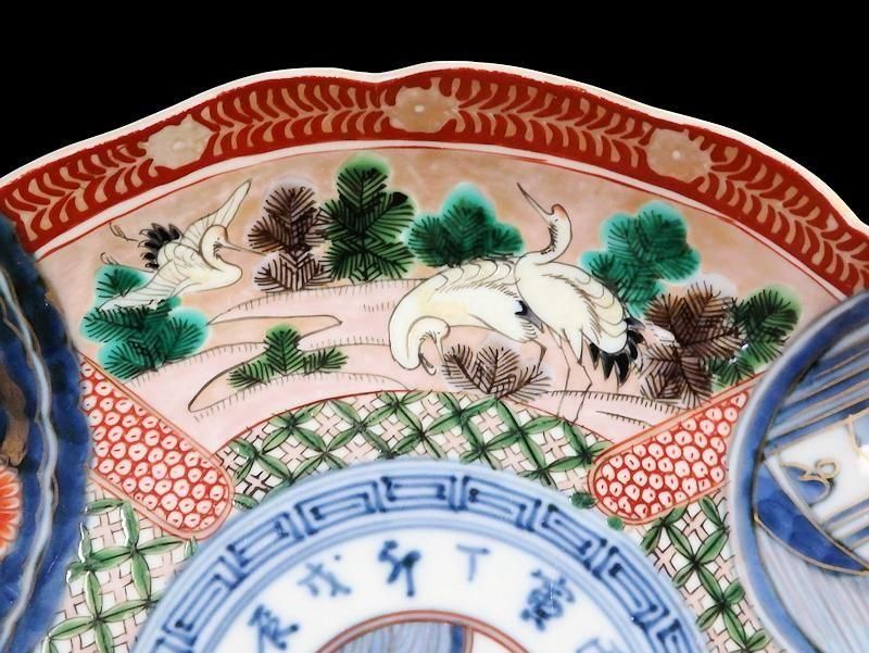 古伊万里　金襴手　色絵　鶴に菊　赤壁の賦図　８寸皿　C719AS-CZs 古伊万里 金襴手 色絵 鶴に菊 赤壁の賦図 8寸皿 C719AS-CZs