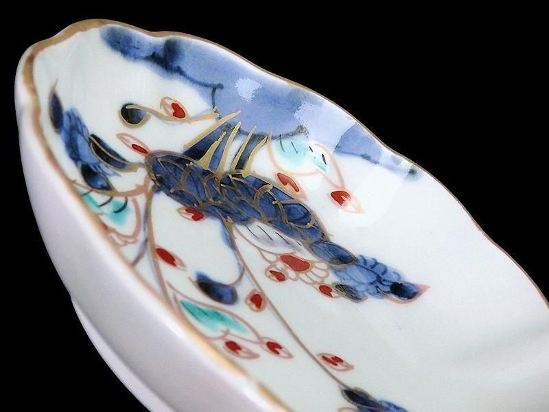 古伊万里 　染錦　河骨紋の図　手塩皿　3寸半皿　４枚 　D417AS-fbuw 古伊万里 染錦 河骨(こうほね)紋図 手塩皿 3寸半皿 4枚セット