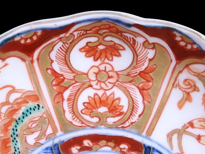 古伊万里 金襴手 鳳凰に龍の図 4寸皿 4枚セット