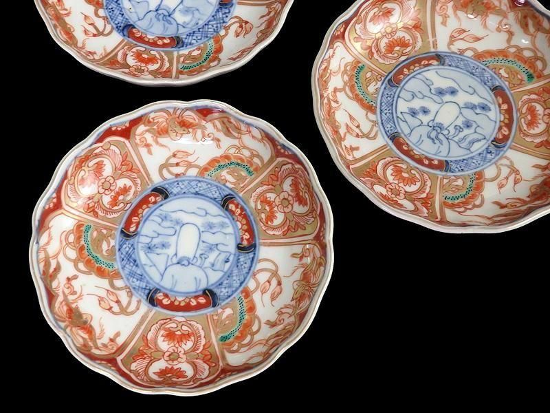 古伊万里 金襴手　鳳凰に龍の図　4寸皿　４枚　D43AS-fbuy5 古伊万里 金襴手 鳳凰に龍の図 4寸皿 4枚セット