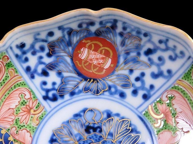 大聖寺伊万里 染錦 牡丹に唐草吉祥文の図 4寸皿 5枚セット