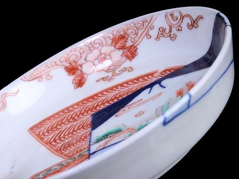 古伊万里 色絵 羊歯文様に富士松原帆掛け船図 4寸皿 5枚セット