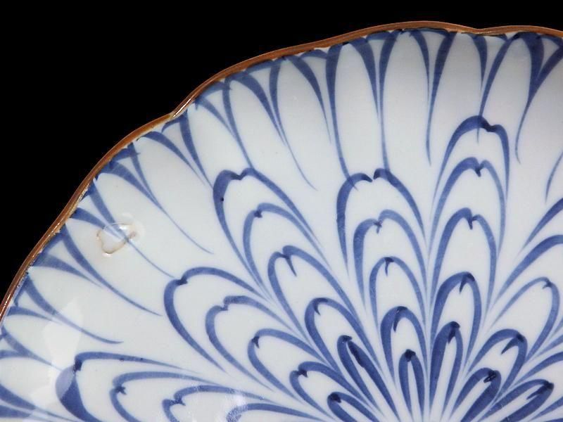 DAj 古伊万里　染付　菊花紋様の図　７寸皿 古伊万里 染付 菊花模様図 7寸半皿