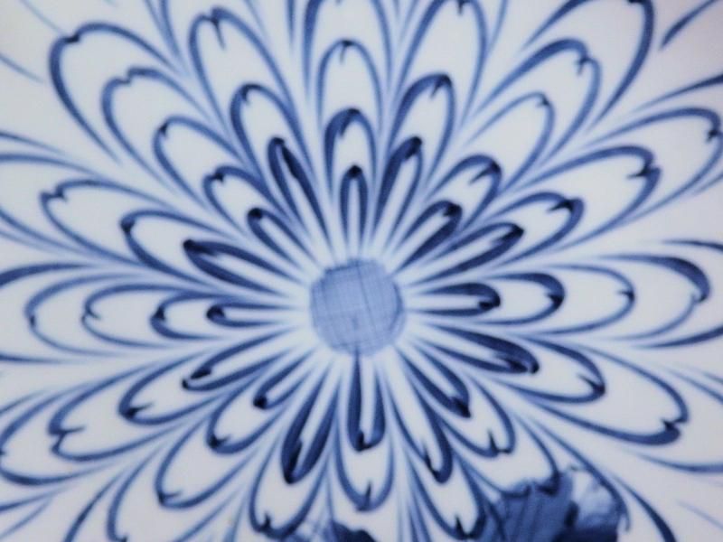 古伊万里 染付 菊花模様図 7寸半皿