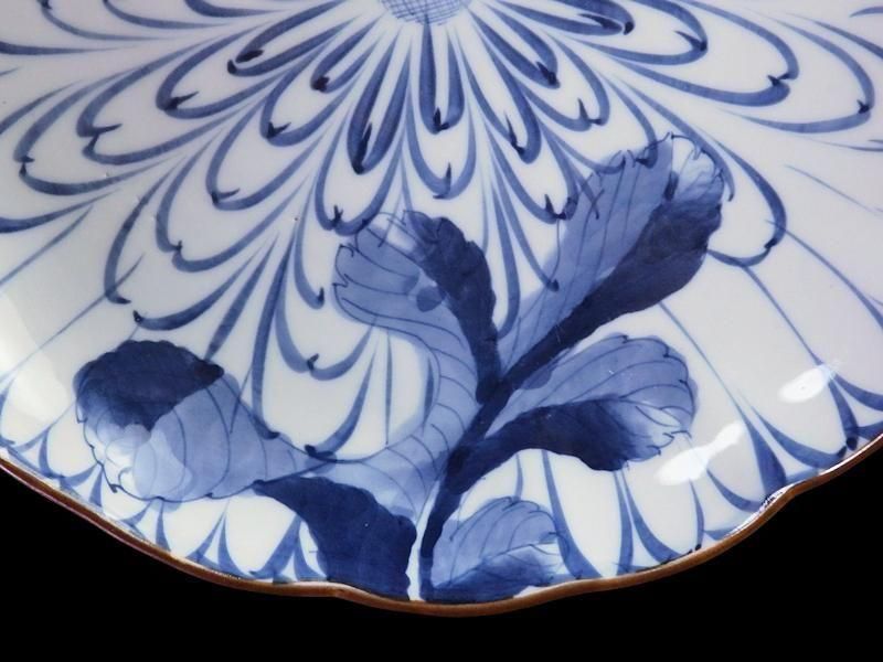 古伊万里 染付 菊花模様図 7寸半皿