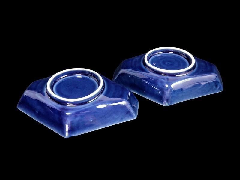 古伊万里 瑠璃 扇に桔梗図 菱形変形皿 2客セット