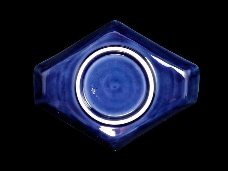 古伊万里 瑠璃 扇に桔梗図 菱形変形皿 2客セット