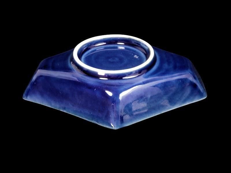 古伊万里 瑠璃 扇に桔梗図 菱形変形皿 2客セット