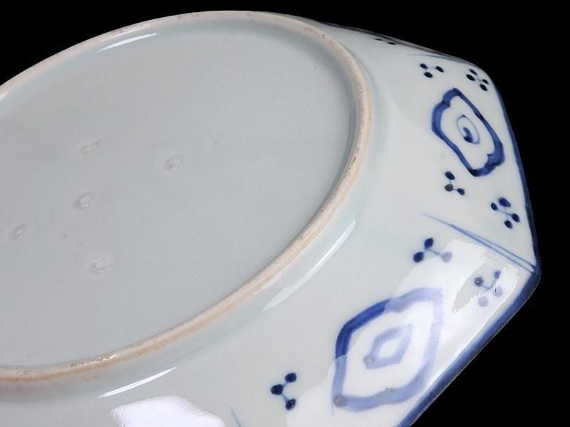 古伊万里 染付 墨弾き松竹梅図 八角7寸皿