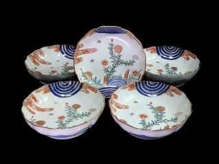 【伊万里　なます皿　５枚組　山水色絵・20・骨董】皿鉢　徳利　花器　コレクション 最後の一枚☆ 伊万里 色絵金彩 なます皿 膾皿 取り皿 花鳥図 梅