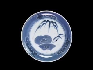 古伊万里　染付　朝顔にバッタの図　豆皿　手塩皿　D815AS-CQf 古伊万里 染付 朝顔にバッタ図 豆皿 手塩皿