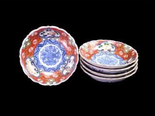 古伊万里　染付　亀甲紋に草花紋の図 膾皿　江戸期　D568AS-fbsx 古伊万里 染付 亀甲紋に草花紋の図 膾皿 江戸期 D568AS-