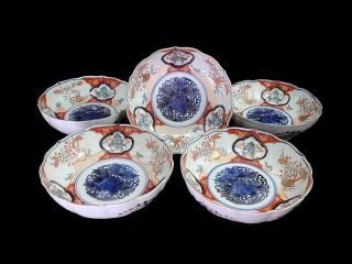 明治～大正 古伊万里 絢爛豪華 金襴手 二重角冨紋 膾皿 5客揃 角富 なます皿 明治～大正 古伊万里 絢爛豪華 金襴手 二重角冨紋 膾皿 5