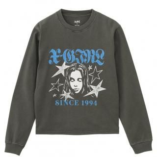 X-girl<LADIES> STAR AND FACE LOGO FADED L/S TEE