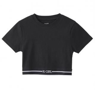 X-girl<LADIES> LOGO AND STRIPE CROPPED S/S TOP