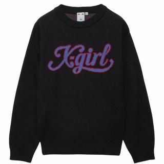 X-girl<LADIES> LETTERING LOGO JACQUARD KNIT TOP