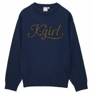 X-girl<LADIES> LETTERING LOGO JACQUARD KNIT TOP