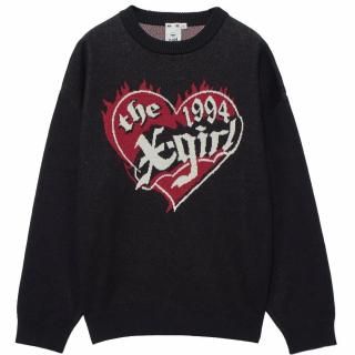 X-girl<LADIES> HEART LOGO JACQUARD KNIT TOP
