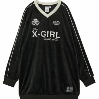 X-girl<LADIES> VELOUR GAME SHIRT DRESS