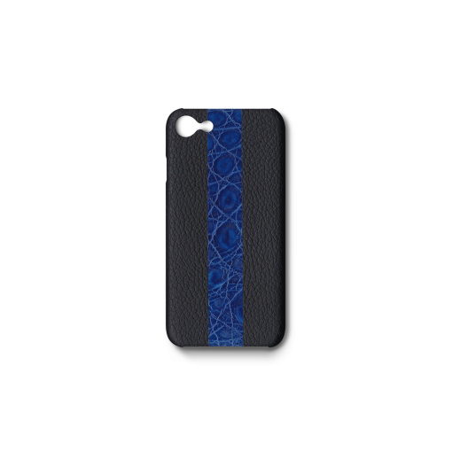 iPhone 7, 8 & SE Case/ST<br>French Crisp Calf×Mississippi Alligator<br>Black×Glossy Sapphire Blue