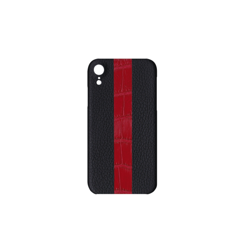 iPhone XR Case/ST<br>French Crisp Calf×Mississippi Alligator<br>Black×Glossy T-Red