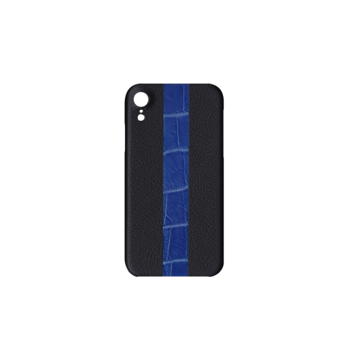 iPhone XR Case/ST<br>French Crisp Calf×Mississippi Alligator<br>Black×Glossy Sapphire Blue